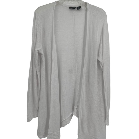 Tahari Womens 1X Linen Cardigan Sweater White coastal beach Draped Longline - Picture 1 of 12